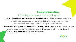 Avantages du produit Sérénité Education de L'Africaine Vie Bénin