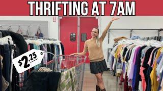 THRIFT WITH ME AT 7AM | Everything's $2.25! | Winter Closet Staples Try-On Haul!