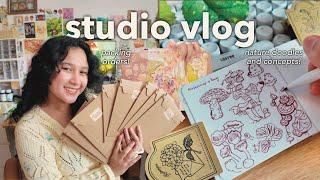 studio vlog  packing orders | turning doodles to concept | leaving rainy january ೃ࿔*:･