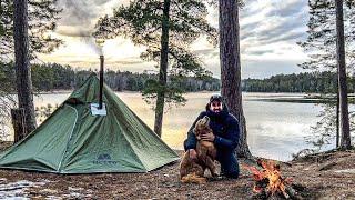 Chilly Night in a Tipi on a WILDERNESS LAKE - Rainy & Windy