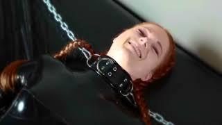 Cute pigtail redhead in total latex bondage chains ASMR