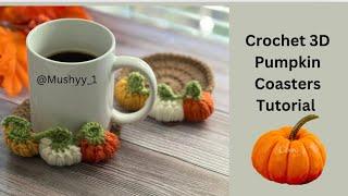 Crochet 3D Pumpkin  Coasters EASY Tutorial  by Mushyy #howtocrochet  #crochettutorial