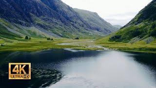 Aerial Drone Shot of Glen Coe Loch Achtriochtan, Scotland