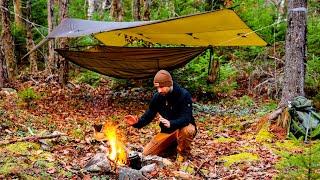 Solo Bushcraft Camping In Rain And Cold Temperatures