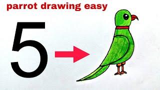 How to Draw a Parrot with the Number 5  || Easy Step-by-Step Tutorial ️