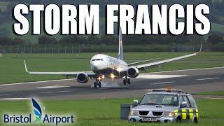 STORM FRANCIS Plane Spotting at BRISTOL Airport: Windy Landings & Takeoffs (TUI, easyJet, Ryanair)