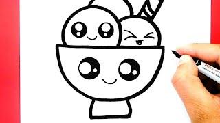 How to draw a cute Ice cream bowl, Draw cute things
