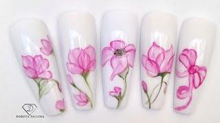 Watercolour nail art. How to do watercolour flowers nail art. Acrylic paints flowers