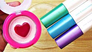 Satisfying Slime Coloring with Makeup! Mixing Heart Lip Gloss & Metallic Markers into Clear Slime!