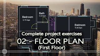 Autocad - Exercise to Draw a Floor Plan (first floor)