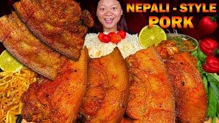 Extremely Fatty Pork Mukbang with Mustard Leaf + Crispy Potato Fries & Gravy! Nepali Mukbang