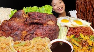 Eating Crispy Aromatic Duck, Spicy Thai Papaya/Cucumber Salad & Black Bean Noodles, Nepali Mukbang