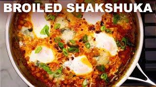 Shakshuka that isn't soupy | eggs poached in spicy tomato sauce | chickpeas