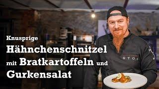 Knusprige Hähnchenschnitzel mit Bratkartoffeln und Gurkensalat | Lucki Maurer kocht #10