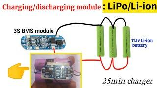 3S BMS connection with Lithium ion/LiPo battery| battery charger module wiring | 12V 10A BMS