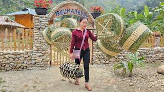 How to Weave Baskets with Bamboo and Harvest Homegrown Chickens to Sell at Market | Trieu Mai Huong.