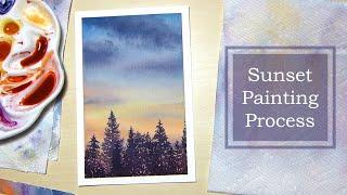 Watercolor Forest Sunset Process