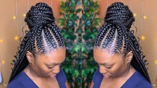 Half up Half down Fulani Braids With Curls  | •BraidsbyTyTi