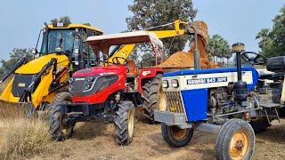 Jcb 3dx Eco Backhoe Loader Machine Loading Red Mud In Mahindra and Swaraj Tractor | Jcb and Tractor