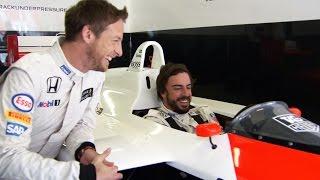 Driving the MP4/4 – Jenson and Fernando reaction