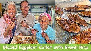 Glazed Eggplant Cutlet with Brown Rice