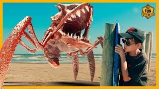 Giant Halloween Monster Crab! 1,000 Pound Scary Creature Battles FunQuesters Aaron & LB