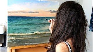 Oil Painting Time Lapse | Ocean with calm waves