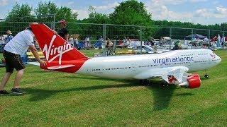 GIGANTIC LARGEST RC MODEL BOEING 747 FORMATION FLIGHT WITH TWO CONCORDE MODEL TURBINE JETS