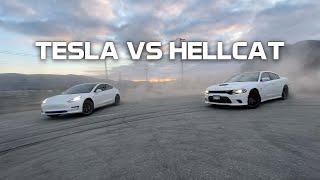 TESLA VS HELLCAT? DRIFT, DRAG, AND BURNOUTS