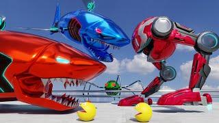 MS PACMAN & PACMAN VS SHARK MANSTER ROBOTS || BEST ADVENTURES