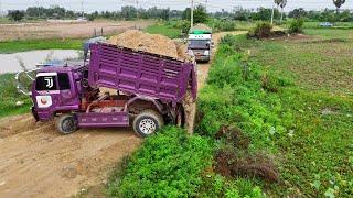 Opening New Project,​Heavy Equipment KOMATSU Bulldozer D58E Pour The Soil FillingUp size 100m x 200m