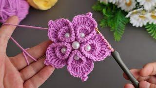 3D Super!. Easy.. Tunisian Crochet Flower  Very easy crochet rose flower making for beginners