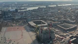 Aerial view of Hamburg Millerntor football stadium, home of FC St. Pauli soccer team