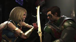 Injustice 2 : Supergirl & Power Girl Vs Robin - All Intro/Outros, Clash Dialogues, Super Moves