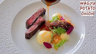 Fine Dining Wagyu Beef with Truffle Mashed Potatoes, Caramelized Onions & Asian Beef Jus