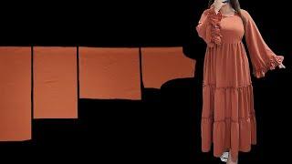 من السهل جداً خياطة فستان ادوار أو تفصيل عباية طبقات روعة  تفصيل فساتين للعيد 2024 | dress sewing