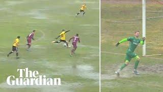 Waterlobbed: long-range goal on sodden pitch in Bulgarian match