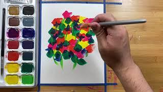 Tutorial of a Semi Abstract Flower Vase Painting in Gouache and Mixed Media