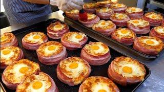 베이컨 한 줄이 통으로 들어갑니다! 대왕 모짜렐라 치즈 계란 빵│Making giant bacon roll cheese egg bread