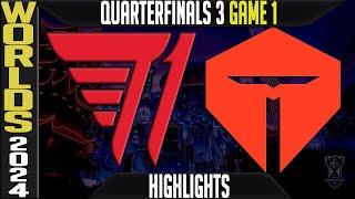 T1 vs TES Highlights Game 1 | LoL Worlds 2024 Knockouts Quarterfinals | T1 vs TOP Esports