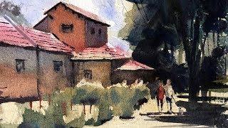 Watercolor Painting Tutorial - How to Paint a Rural Scene