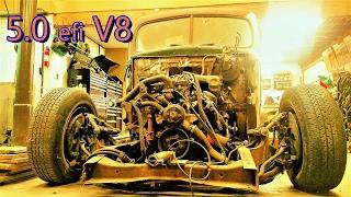 IT FITS!! 5.0L H.O. with A4OD Installed(PART 7) 1947 ford pickup rat rod build