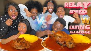 GOAT MEAT AND PEPPER SOUP WITH STARCH | RELAY SPEED EATING CHALLENGE!!