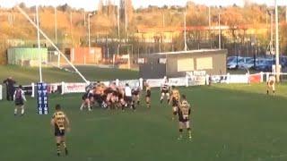 Powerful rugby scrum knocks down goalpost