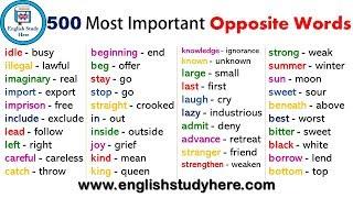 500 Most Important Opposite Words | 500 Common Opposite / Antonym Words List in English