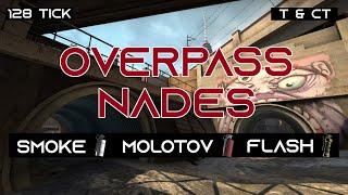 OVERPASS NADES [128 tick] -  T&CT Smokes, Molotovs, Popflashes 2020 (with call-outs and timestamps)