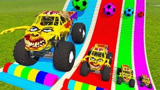 5 MONSTER TRUCKS vs Big & Small: Mcqueen vs Slide Colors with Thomas Trains - BeamNG.Drive