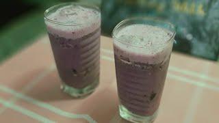 Blueberries smoothies, so refreshing. Segarnya dapat minum air blueberry ni