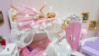 Twin Barbie Bunk Bed Morning Routine Dress up Gaun boneka Barbie Vestido de boneca