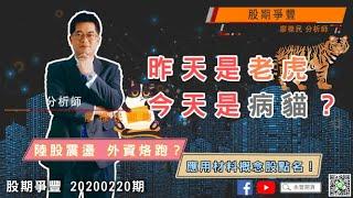 ｜股期爭豐｜20200220期 昨天是老虎 今天是病貓？陸股震盪 外資烙跑 ？應用材料概念股點名！